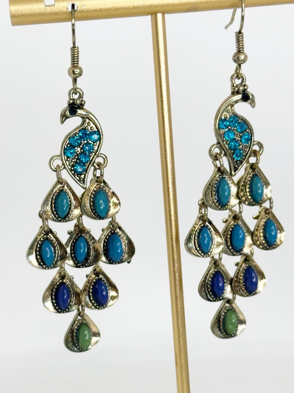 Blue Peacock Drop Earrings Elegant Dangle Earrings Boho